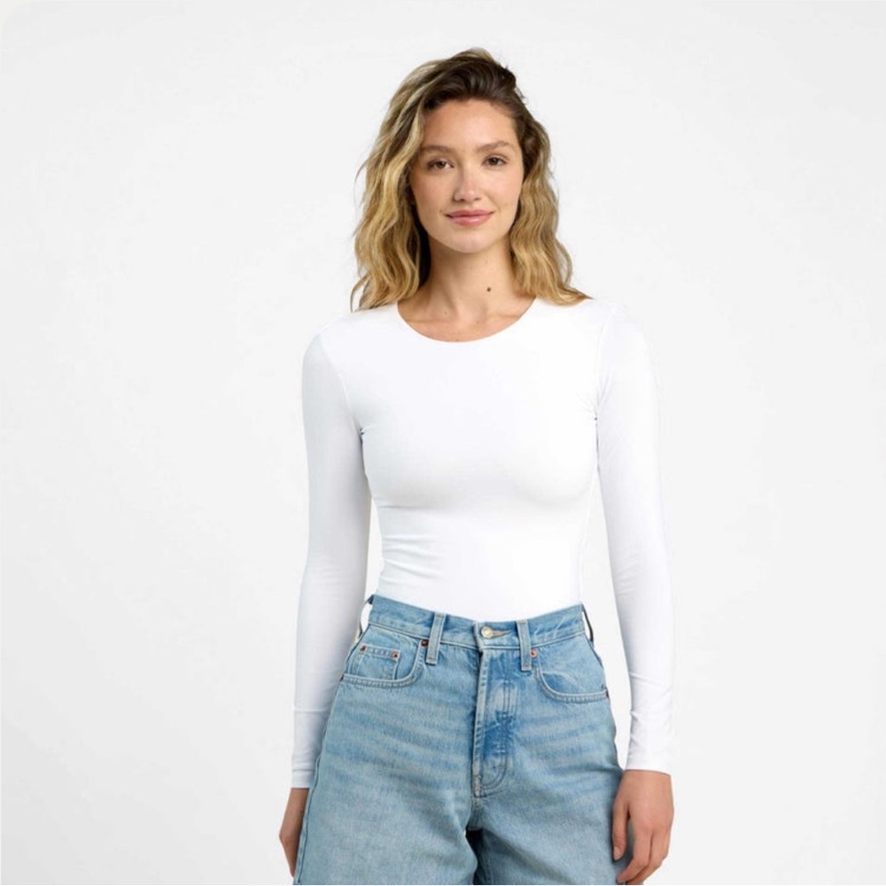 Nuuds White Long Sleeve Crewneck Bodysuit